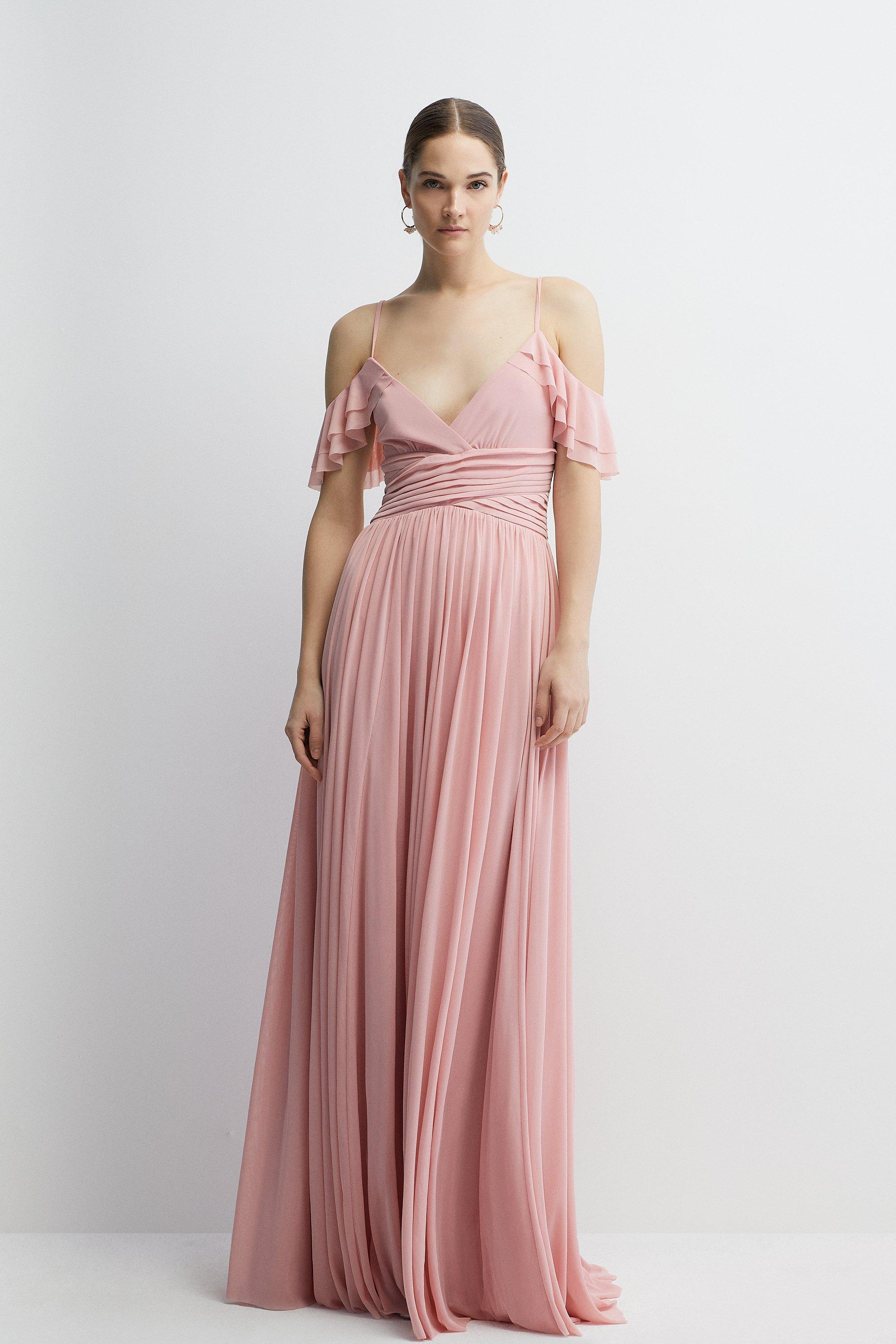 Pink cold hotsell shoulder bridesmaid dress